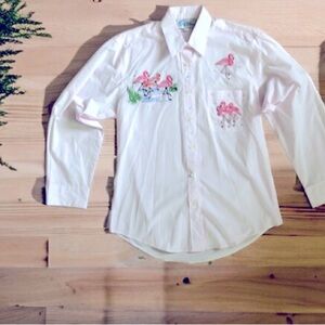 Vintage Flaminggo Pink Patch Pin stripe Long sleeve
